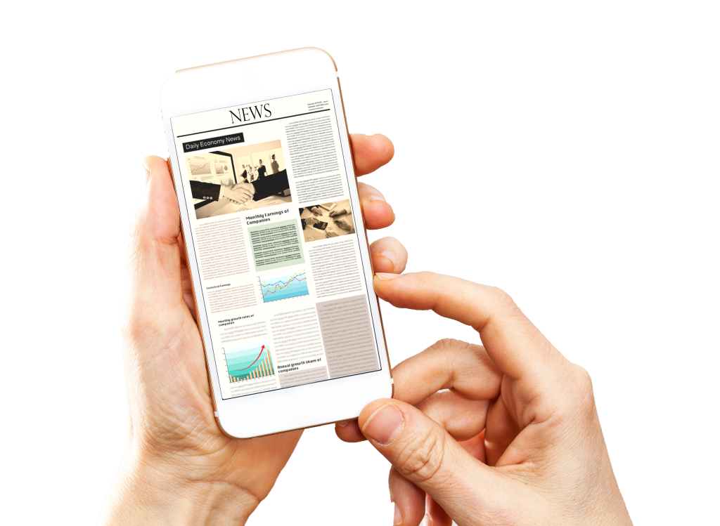 News app on a phone screen being held
