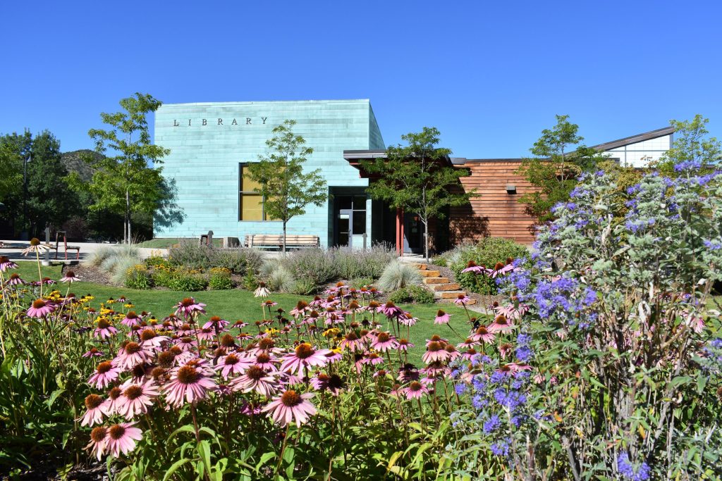 Basalt Regional Library in Spring with flowers